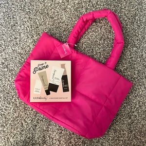 ULTA primer essentials (missing eye balm) and pink Ulta tote